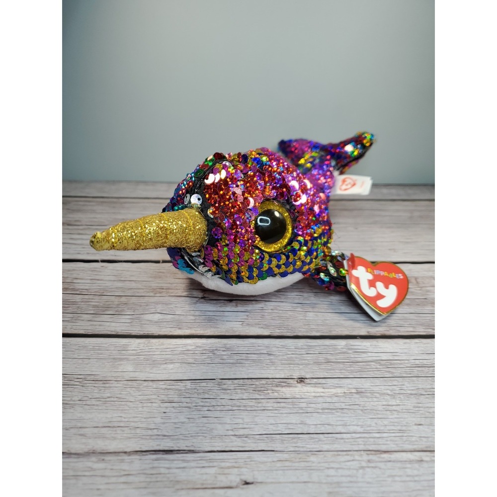 CALYPSO - NARWHAL - Ty FLIPPABLES‎ Sequin Beanie Boos with MINT TAGS